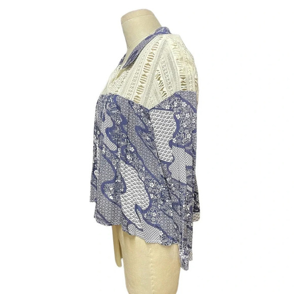 Sea New York Floral Lace Combo Tie Blouse Blue White Size 2 - Picture 4 of 10